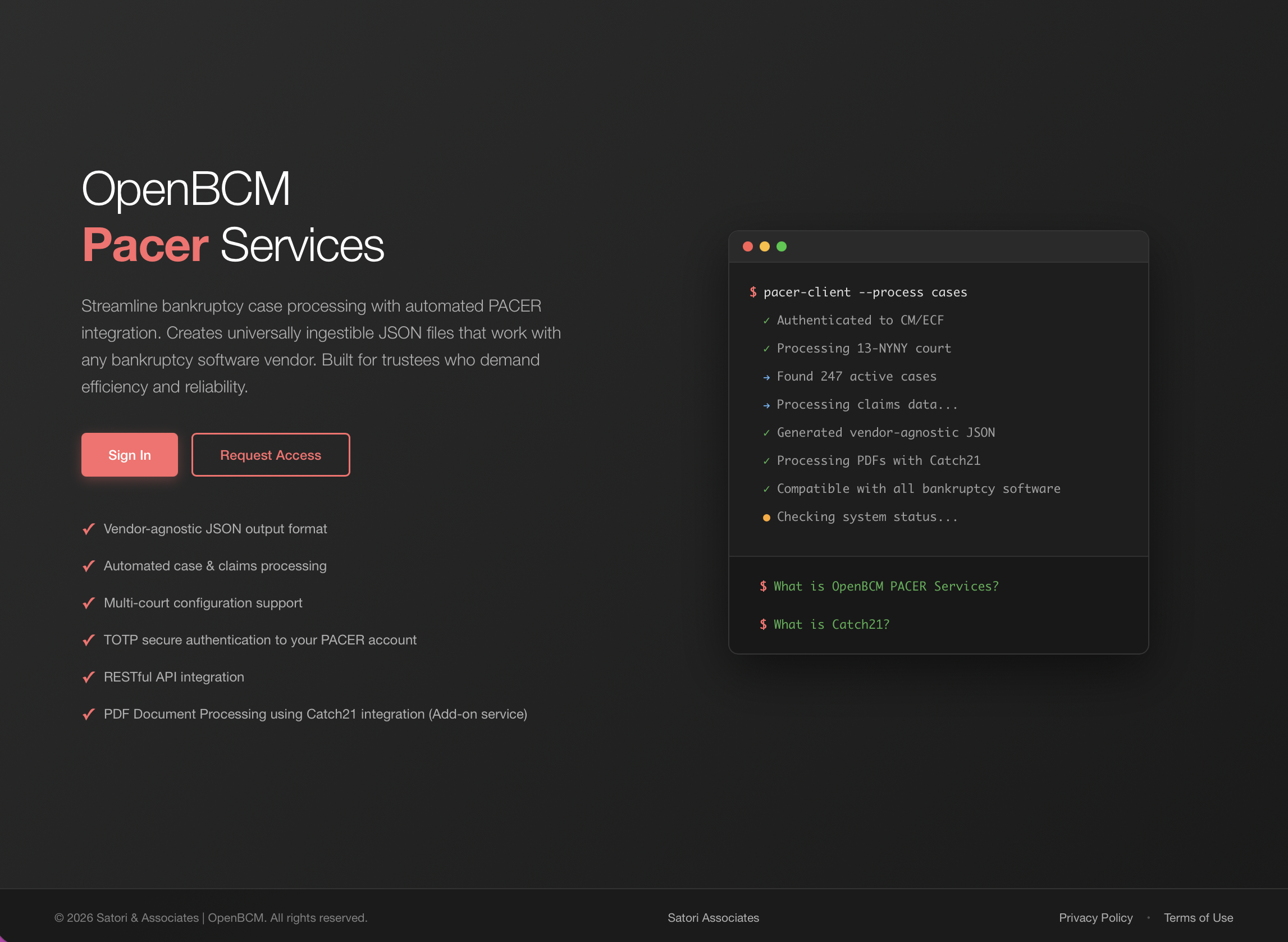 OpenBCM Pacer Services Screenshot